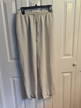 Clio Light Beige Drawstring Linen-Blend Joggers